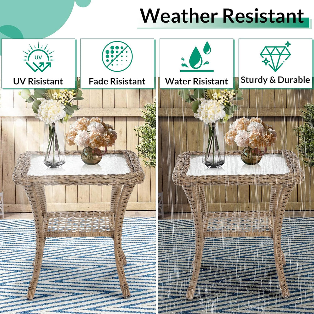 VIVIJASON Outdoor Wicker Side Table, All-Weather Rattan Patio Side Table Bist...