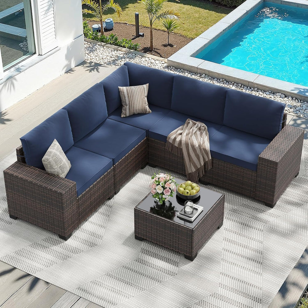 Soohow 6-Piece Patio Furniture Set All-Weather Outdoor Wicker Sectional Conve...