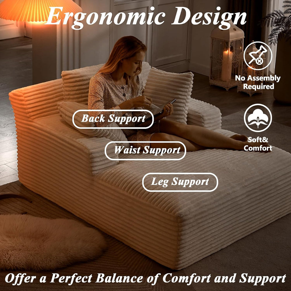 67 Inch Oversized Chaise Lounge Sofa Chair Indoor with 2 Pillows & Armres...