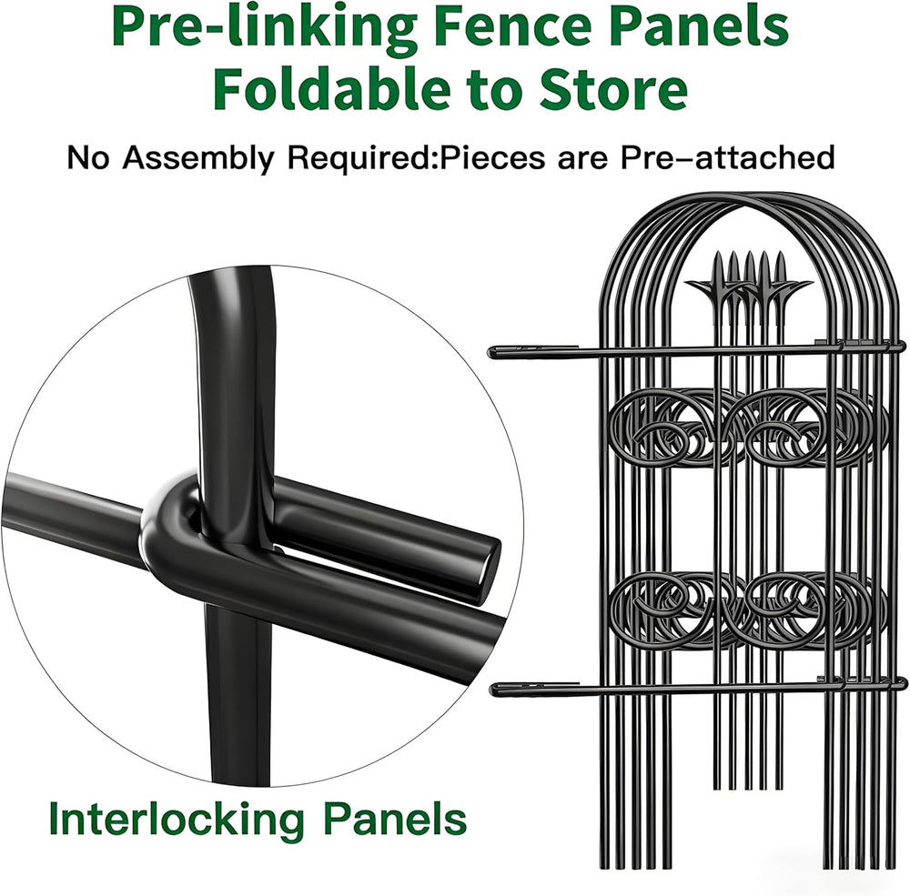AMAGABELI 8 Panels 32in(H)×10ft(L) Decorative Garden Fence No Dig Rustproof M...