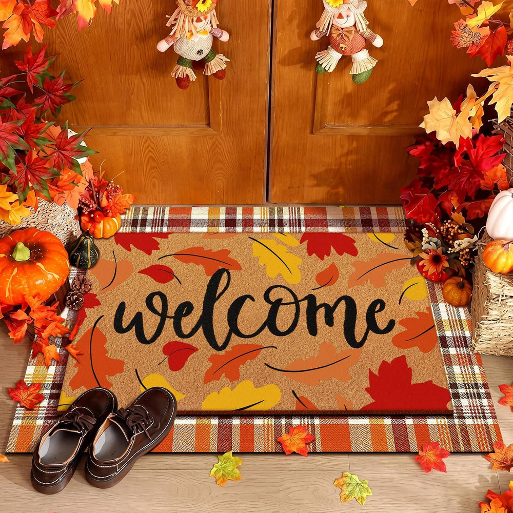 Drydiet 2 Pcs Coir Doormats Layered Welcome Mat, Fall Leaf