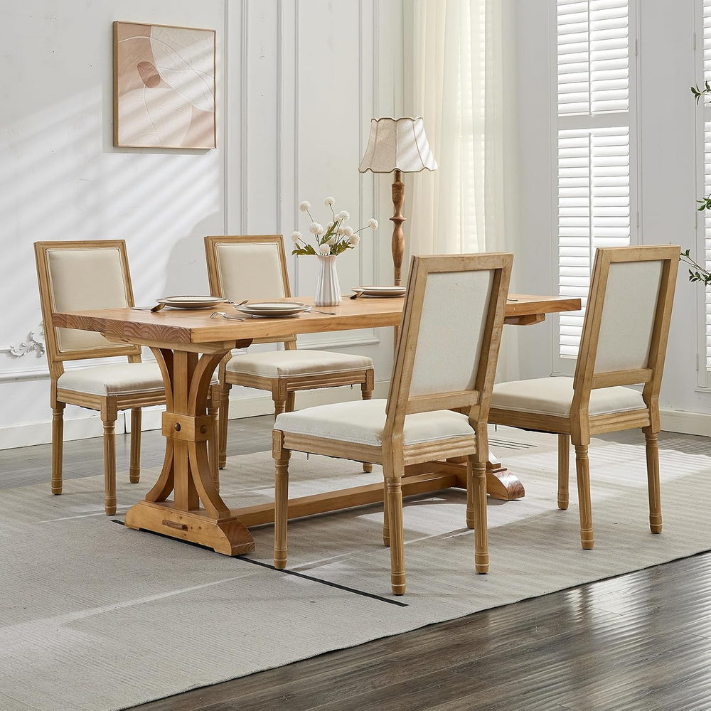 French Country Dining Chairs Set of 6, Beige Square Back Dining Chairs with L...