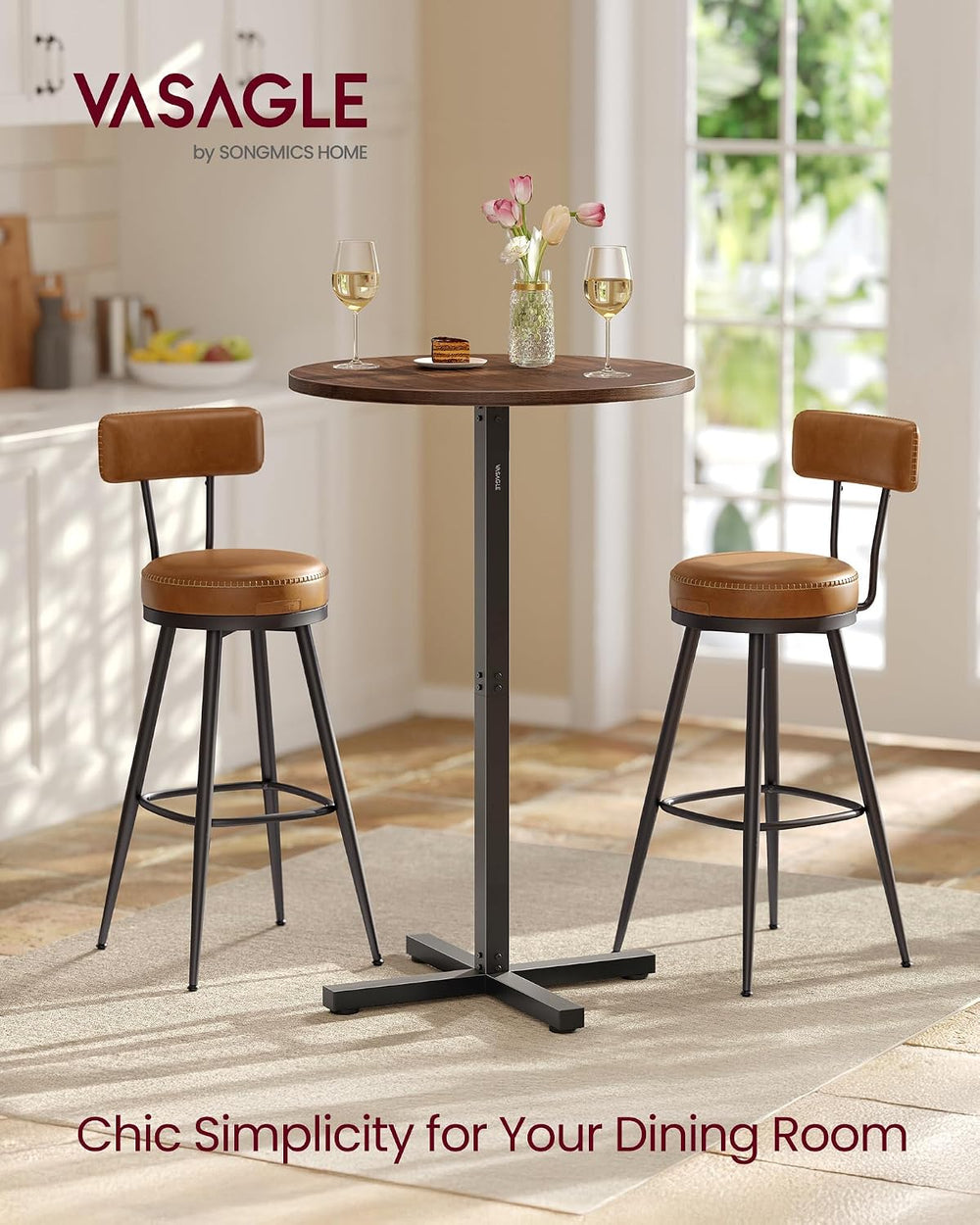 VASAGLE Round Bar Table, High Top Bar Pub Table, Metal Frame and Cross Base