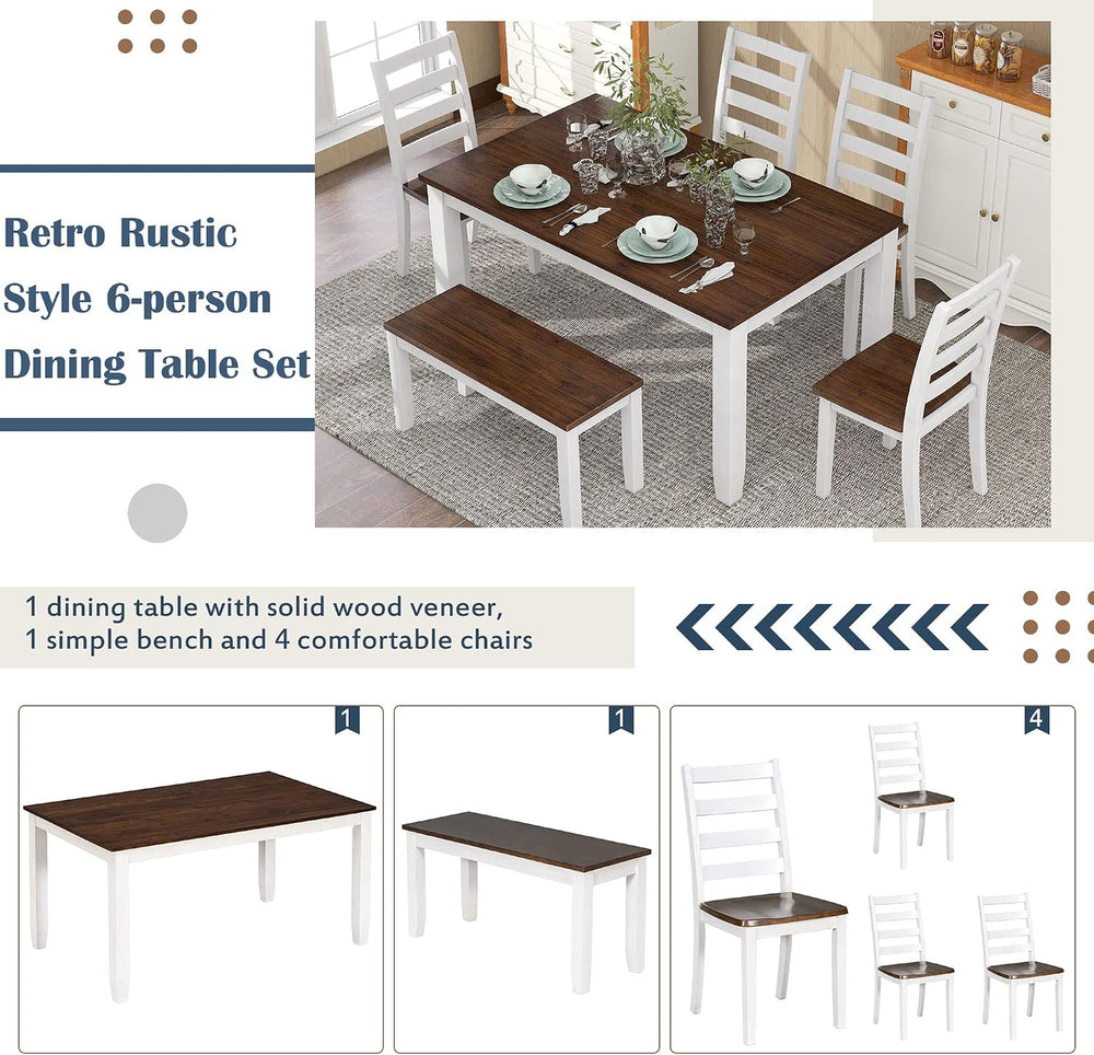 Harper & Bright Designs Modern 6 Piece Dining Table Set with Bench & ...