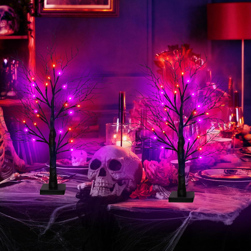 Halloween Decorations Indoor 2 Pack 24 Inch Black Halloween Tree with 48 Oran...