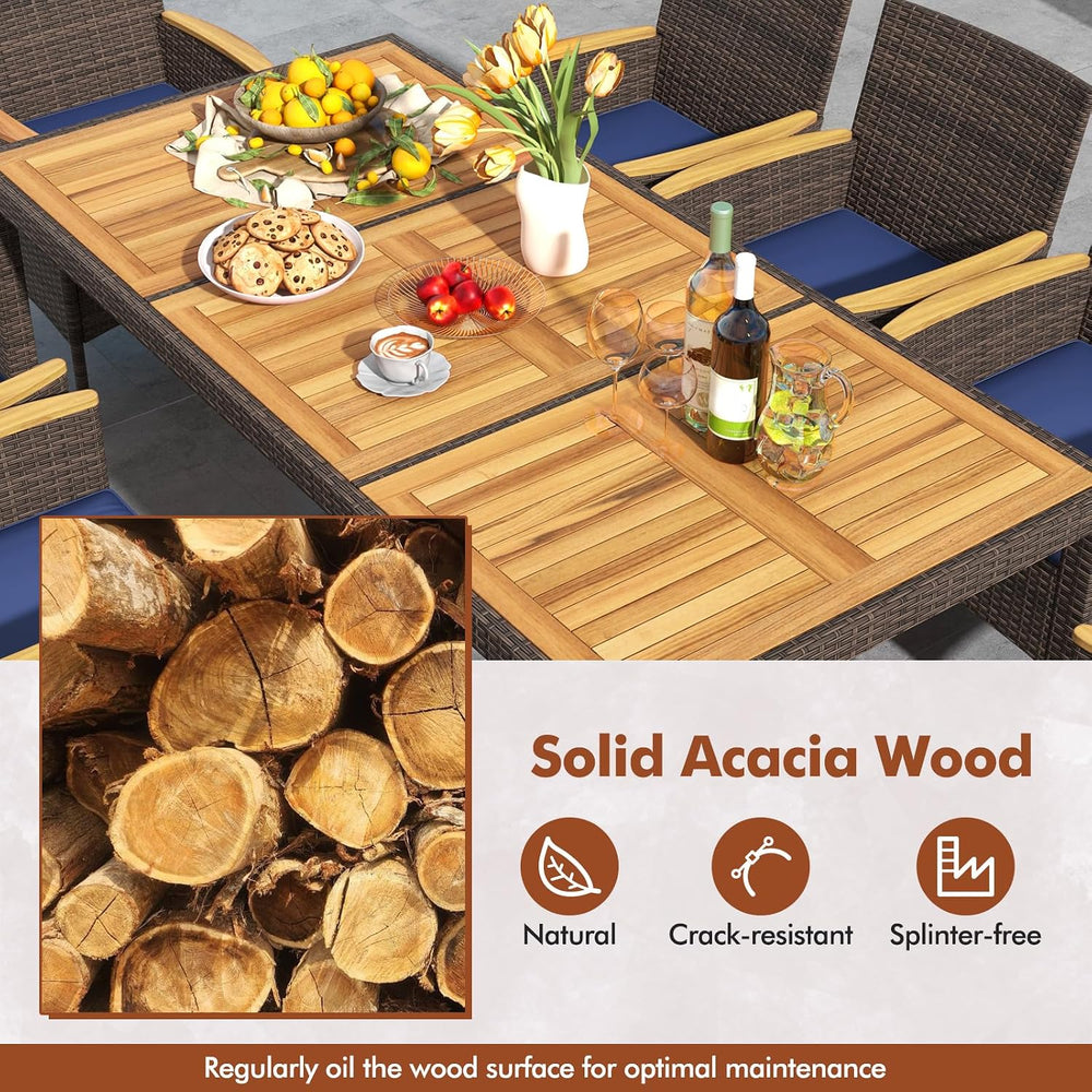 COSTWAY 9-Piece Patio Rattan Wicker Dining Set for 8 with Umbrella Hole