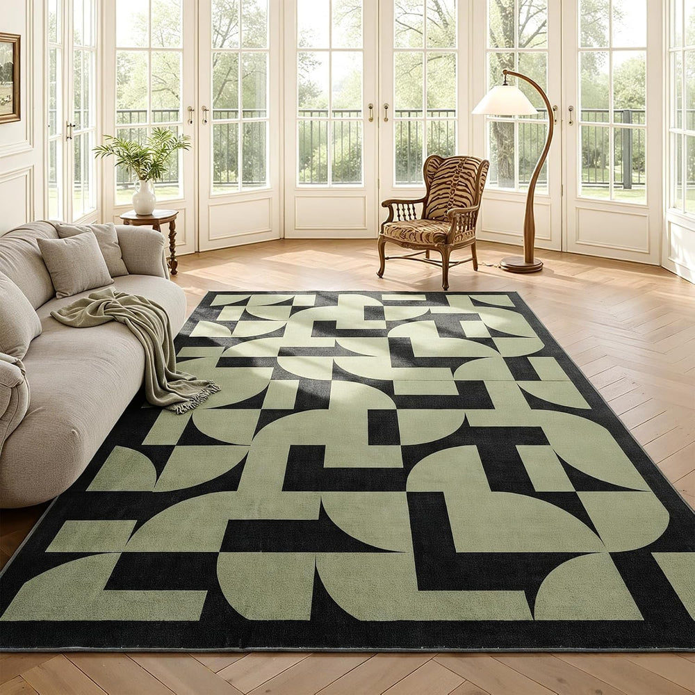 ThreadGlobe Abstract 8x10 Area Rugs Geometric for Living Room, Dark Green