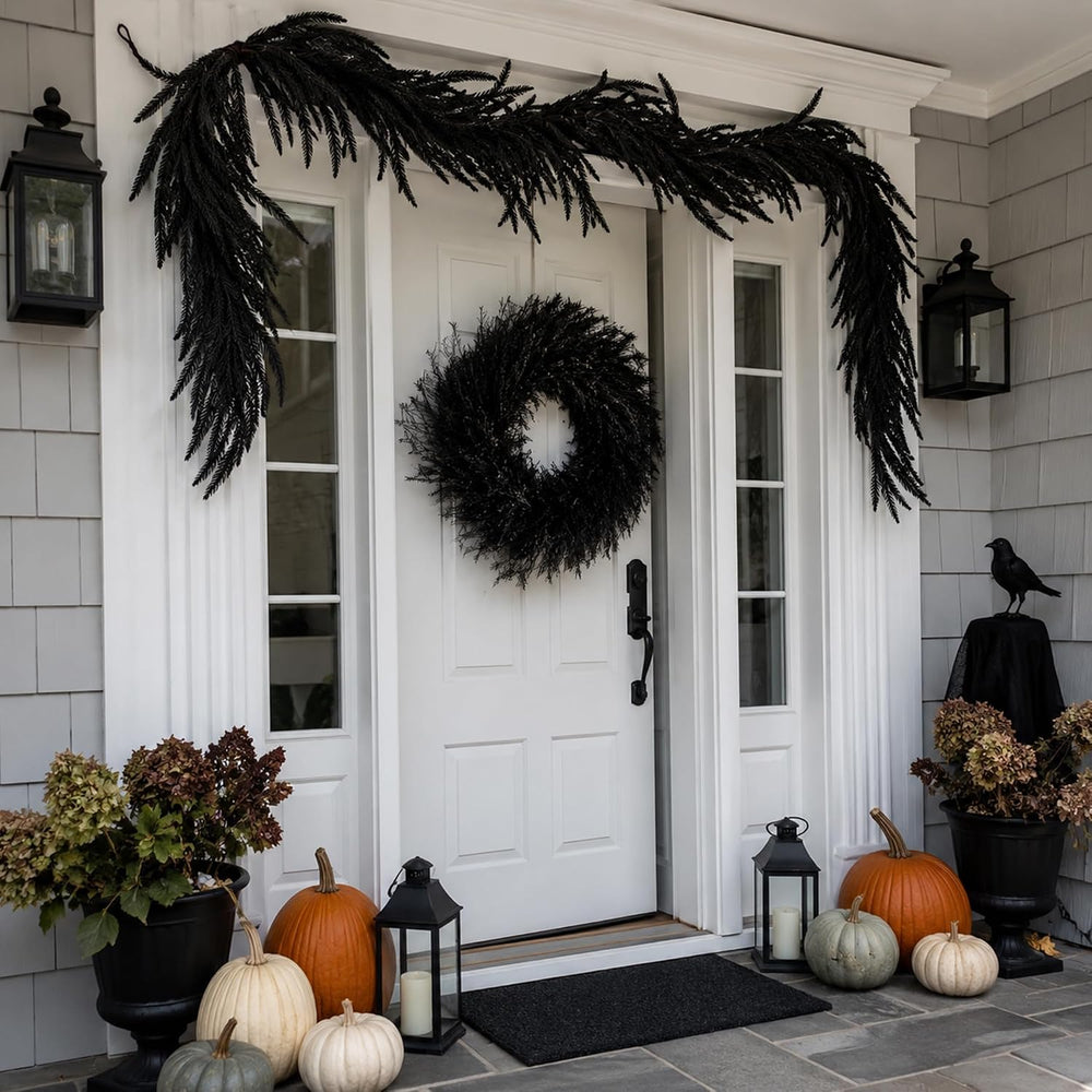 2 Pcs 6ft Black Halloween Norfolk Pine Garland,Vine Twig Mantle Decoration