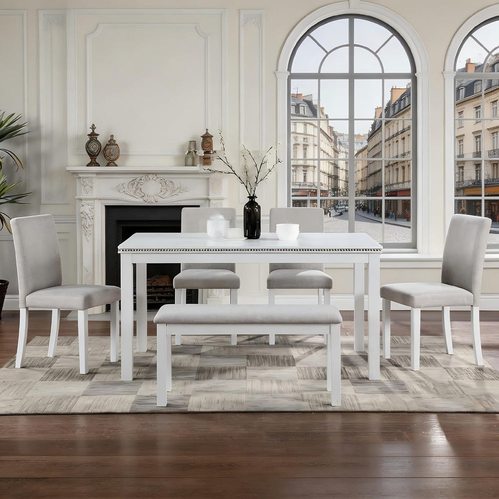LUMISOL 6-Piece Dining Table Set for 6, Solid Wood Kitchen Table Set with 4 U...