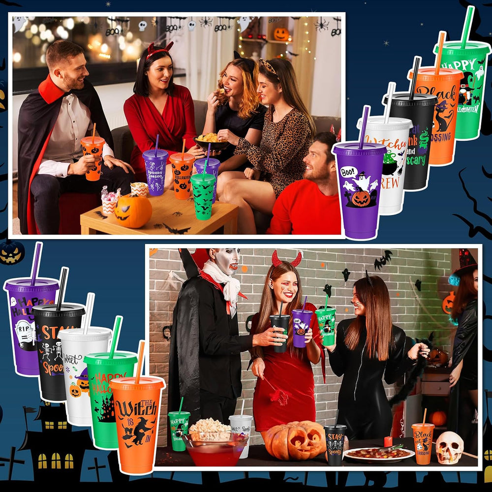 Chuangdi 30 Pack Halloween Tumblers with Lids Straws 24 oz Pumpkin