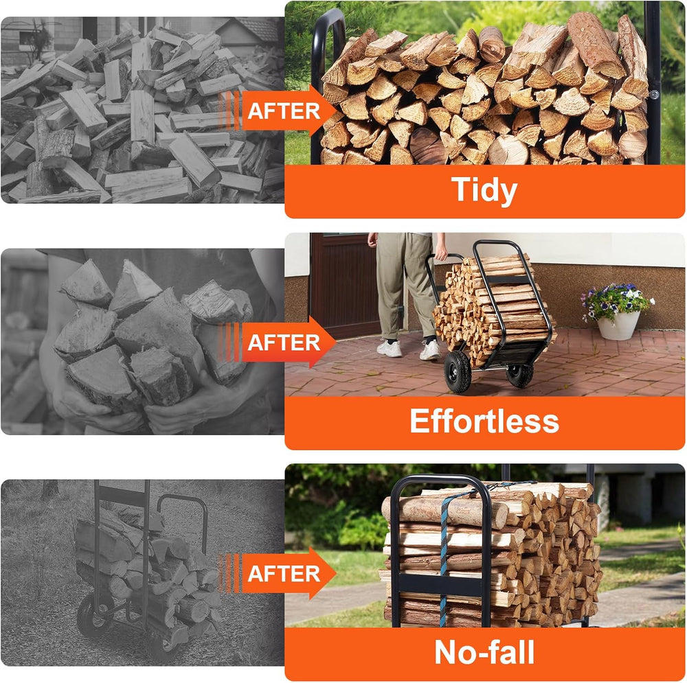 VEVOR Firewood Cart, 250 lbs Capacity, Black Heavy Duty Steel Dolly Hauler wi...