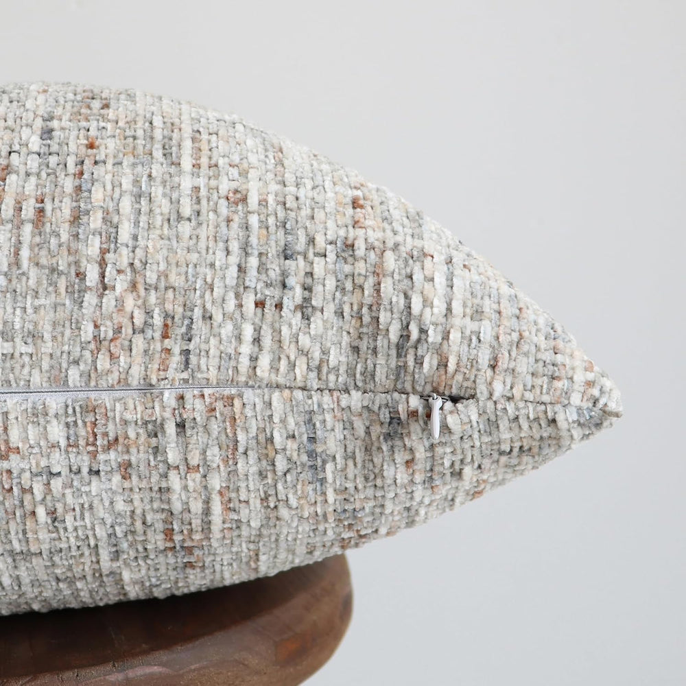 Textured Neutral Throw Pillow Covers 22x22 Inch Set of 2 Soft Woven Chenille ...