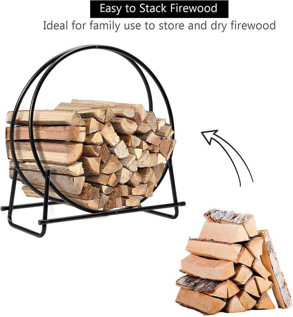 DORTALA 30 Inch Firewood Log Hoop, Fireplace Wood Storage Rack, Heavy-Duty Ro...