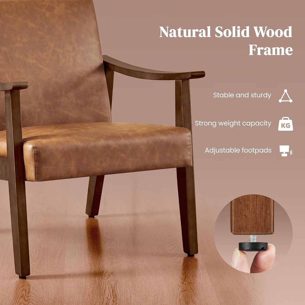 Yaheetech Accent Chairs Set of 2, Mid-Century Faux Leather Armchairs Brown