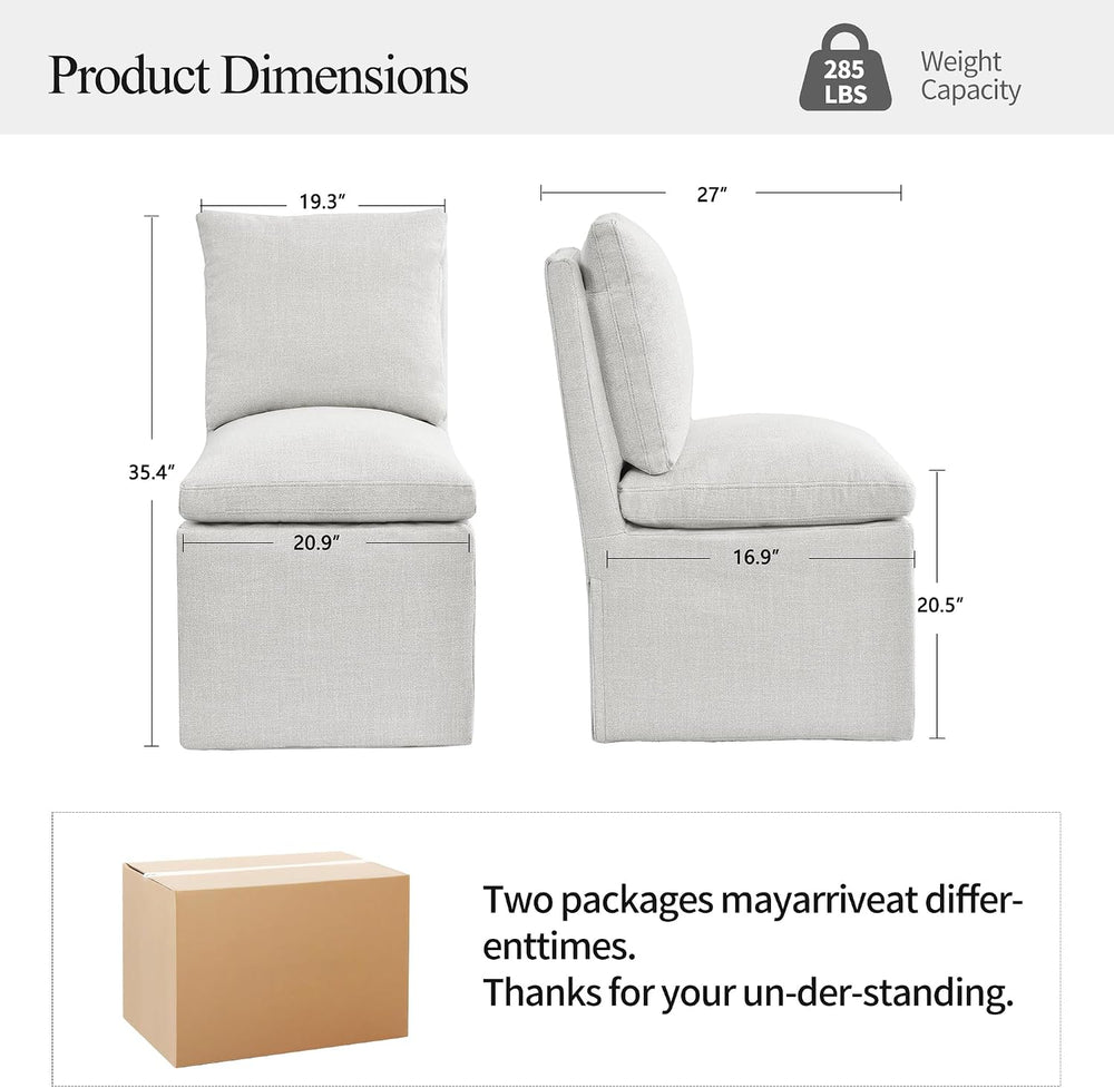 DUHOME Upholstered Armless Dining Chair with Casters,Linen Accent Chair for L...