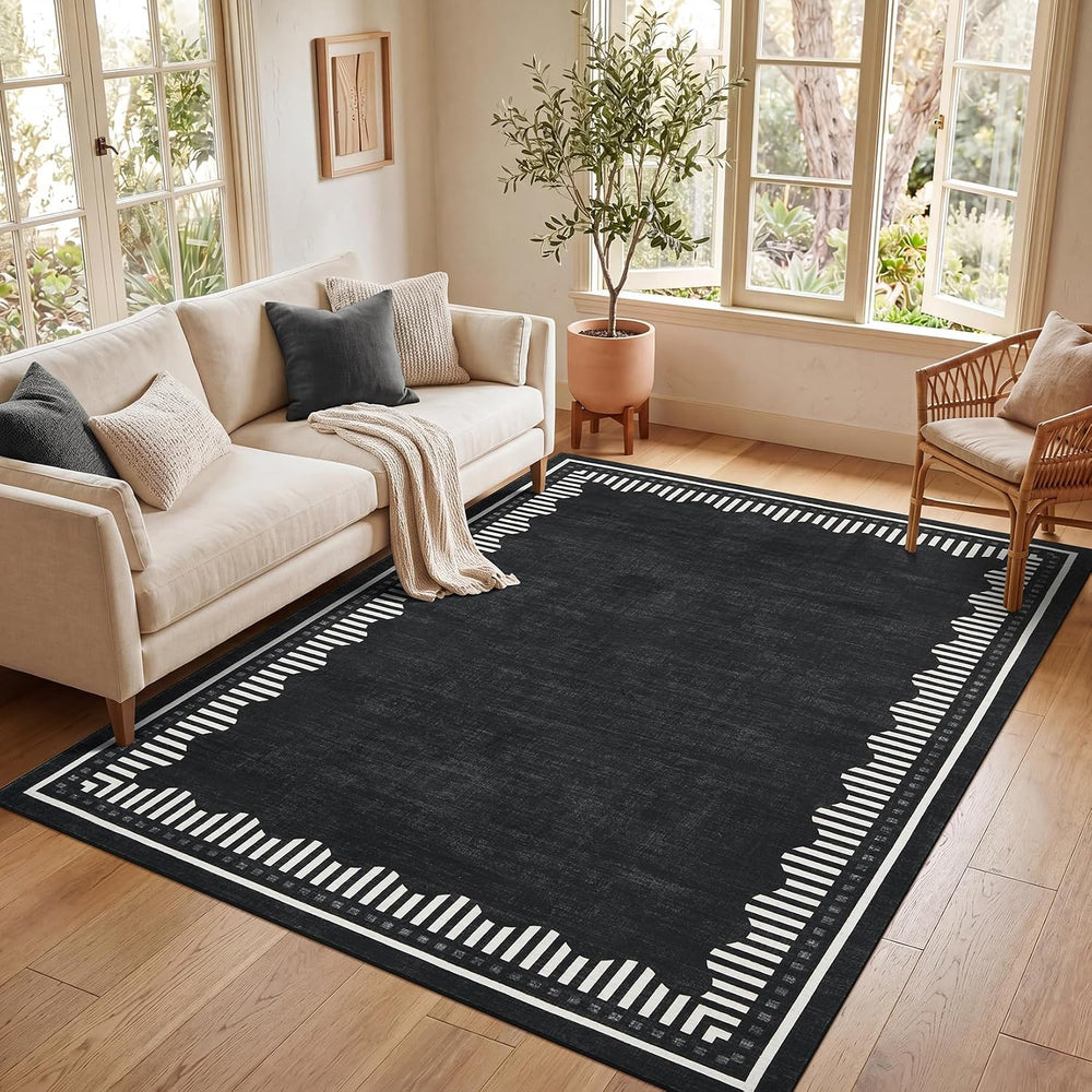 Garvee 8x10 Washable Living Room Area Rug Scalloped Neutral Non Slip Rugs
