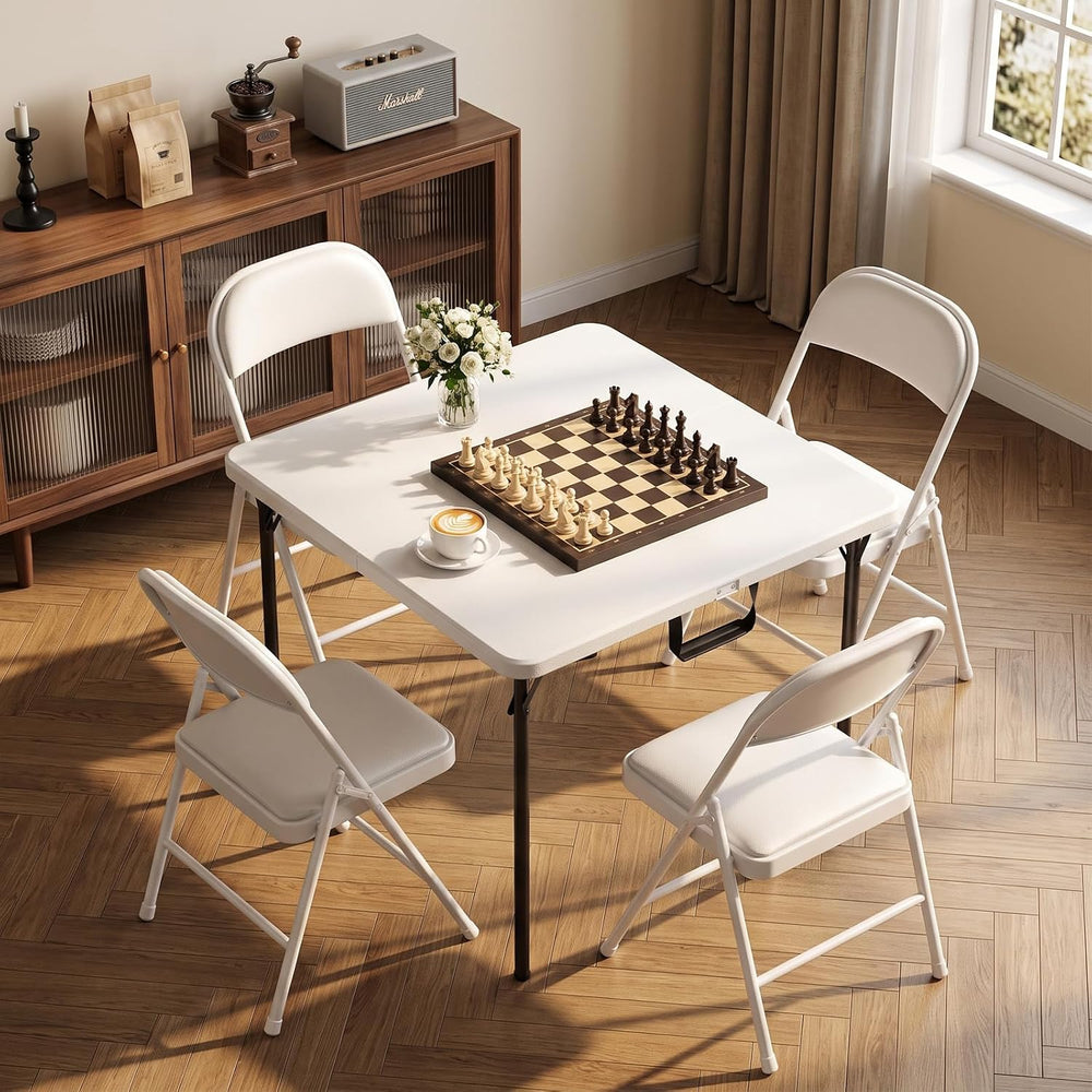 36" Folding Square Table, Portable Card Table with Built-in Handle, Comp...
