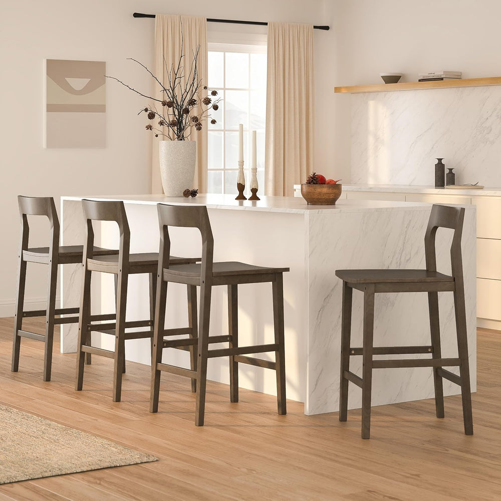Wood Barstools Set of 4, Counter Height Bar Stools Armless Farmhouse Wooden B...