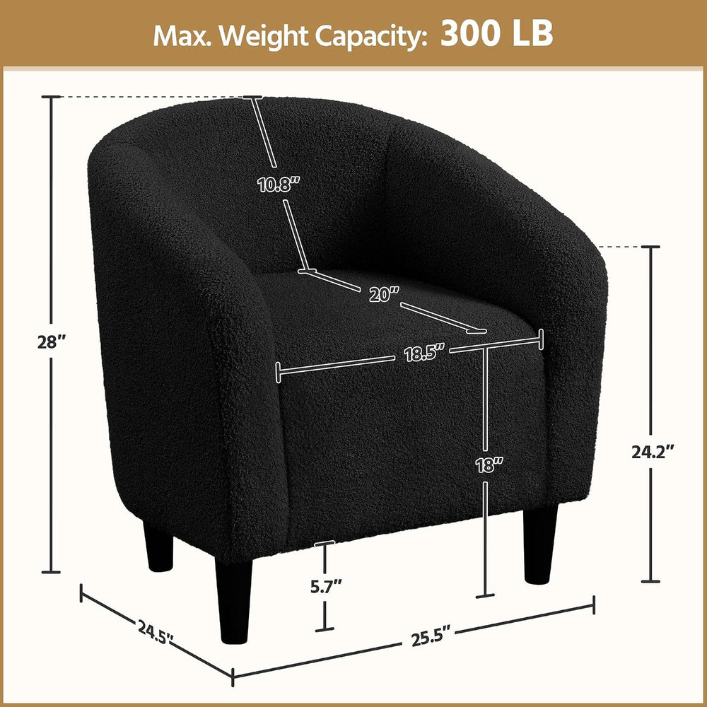 Yaheetech Small 25.5in Wide Sherpa Barrel Accent Chair for Bedroom, Black