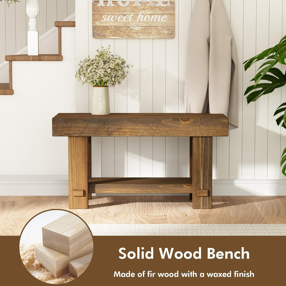 HOKYHOKY Solid Wood Entryway Bench - 31.5" Farmhouse Small Narrow Benches