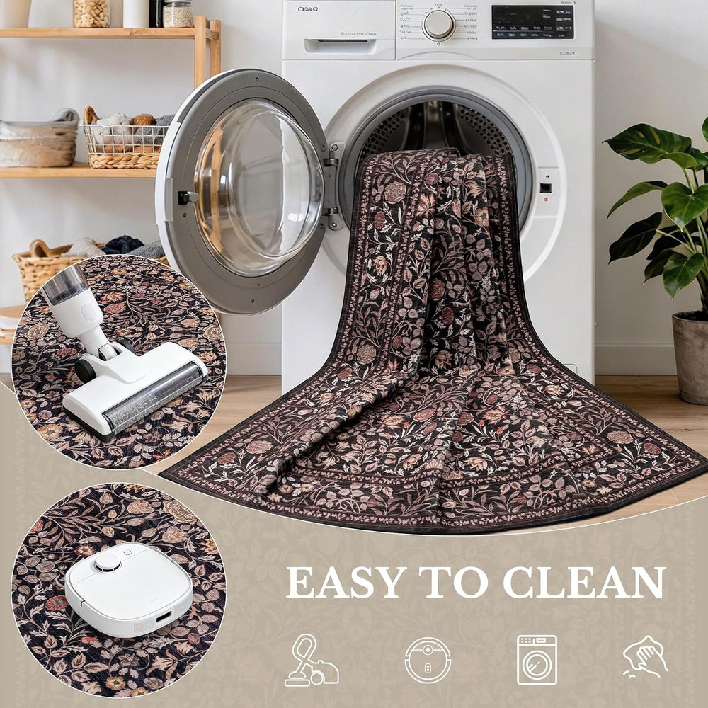 5x7 Area Rug Living Room: Soft Floral Washable Boho Carpet Brown