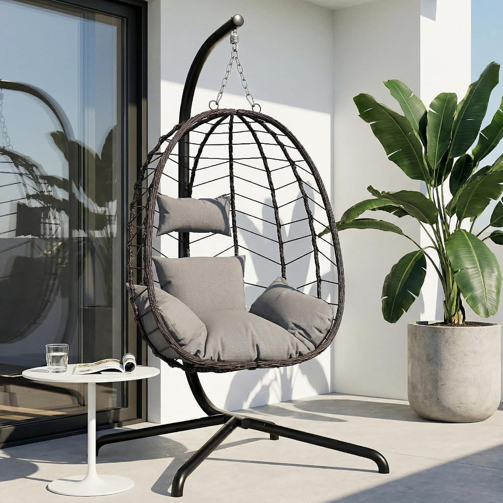 LEX CRAFT Hanging Egg Chair Wicker 350lbs Swing Outdoor Basket Cushion