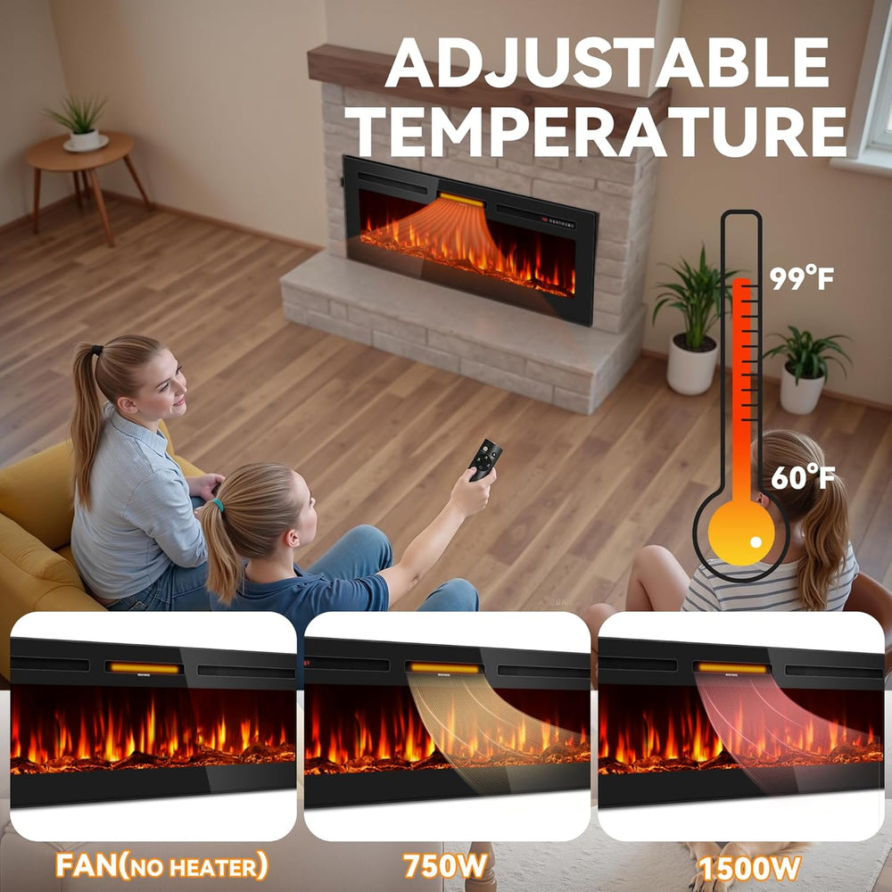 Tehanld 60" Ultra-Thin Electric Fireplace Heater, Recessed Wall Mounted