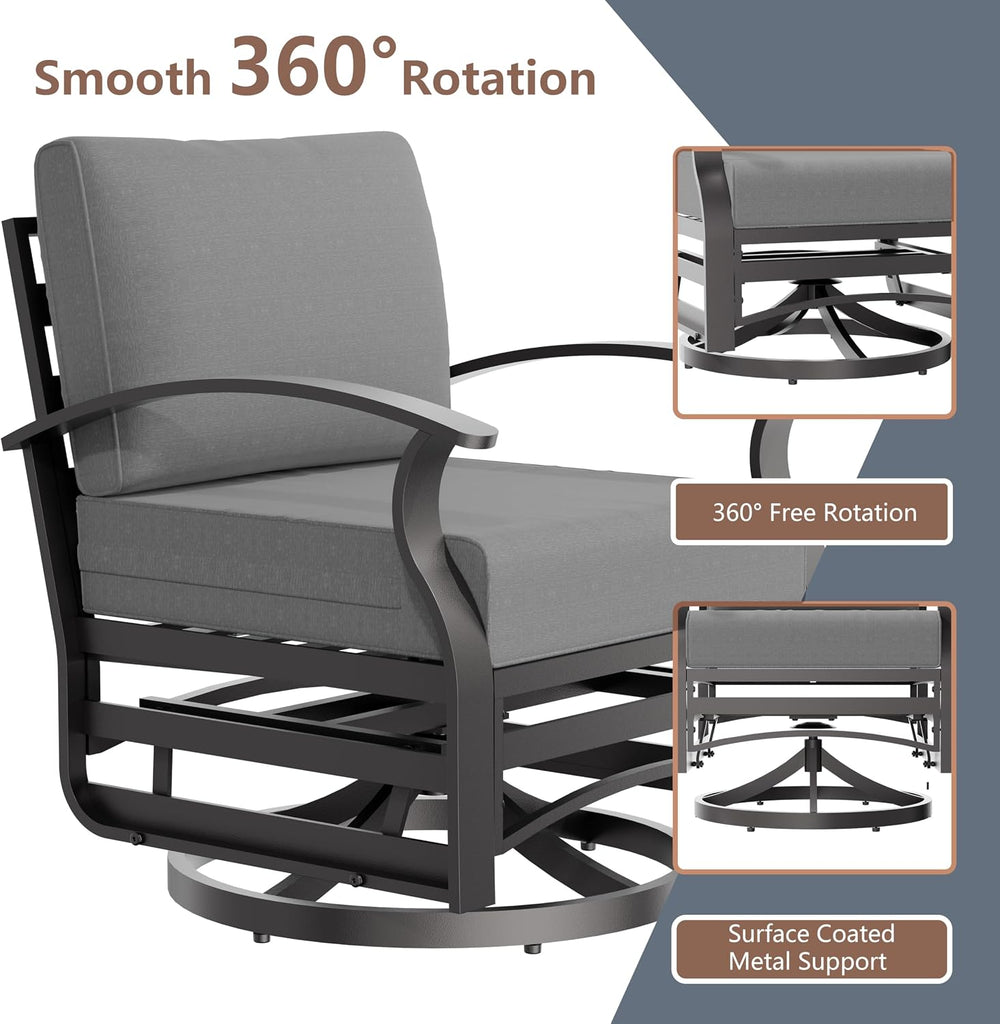 3 Piece Aluminum Swivel Rocking Chair Set, Outdoor Patio Swivel Gliders Chair...
