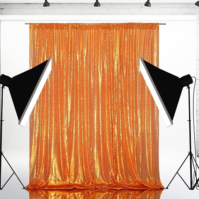 Eternal Beauty Orange Sequin Backdrop, 8x10 Ft Halloween Glitter Background C...