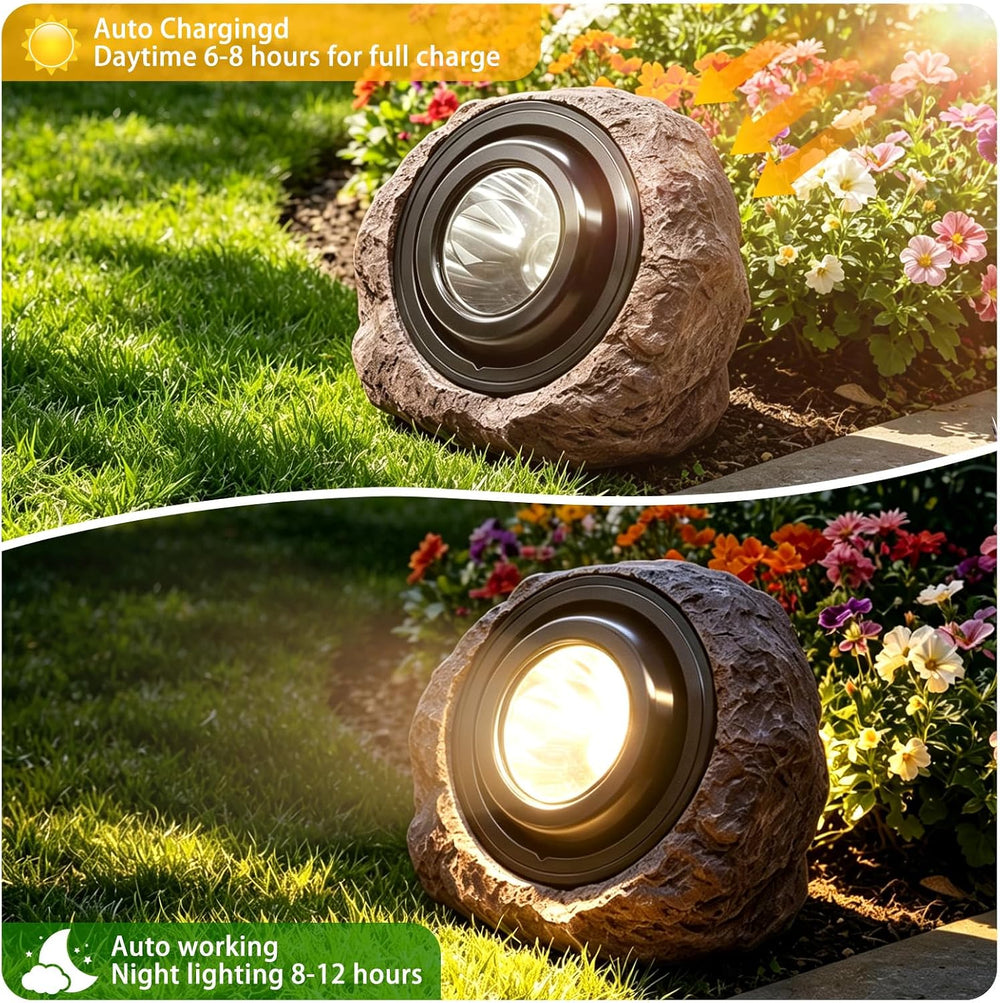 VOOKRY Brown Solar Rock Lights Outdoor, IP65 Waterproof Garden Stone Lights