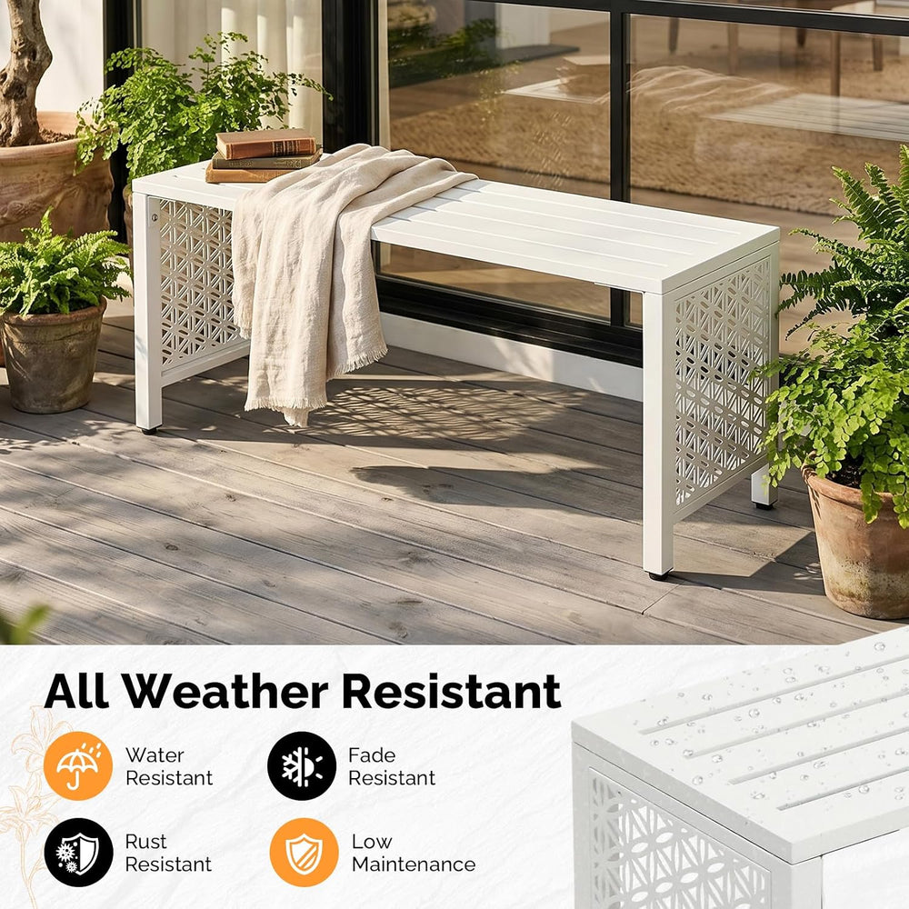 VINGLI 40in Outdoor Metal Bench, All-Weathe Backless Patio Bench with Slatted...
