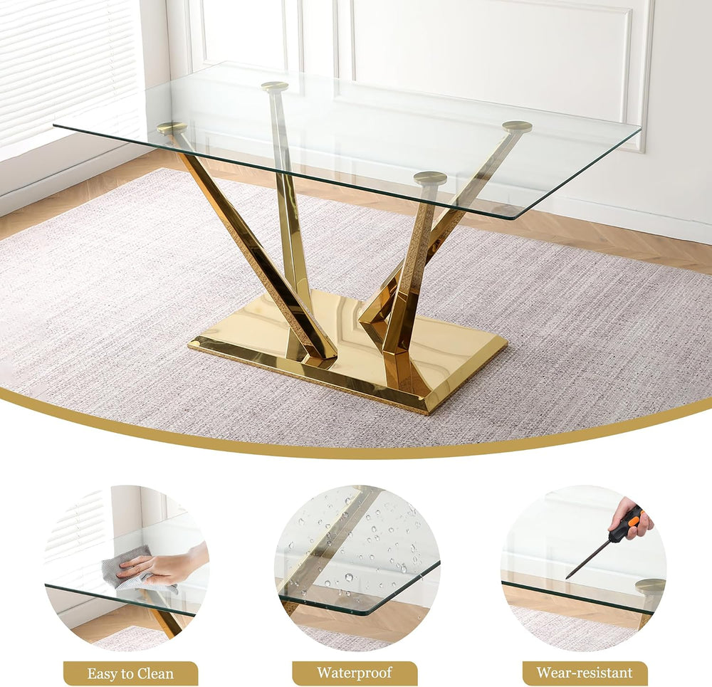 Modern Glass Dining Table Set for 6, 63'' Rectangular Tempered Tablet...