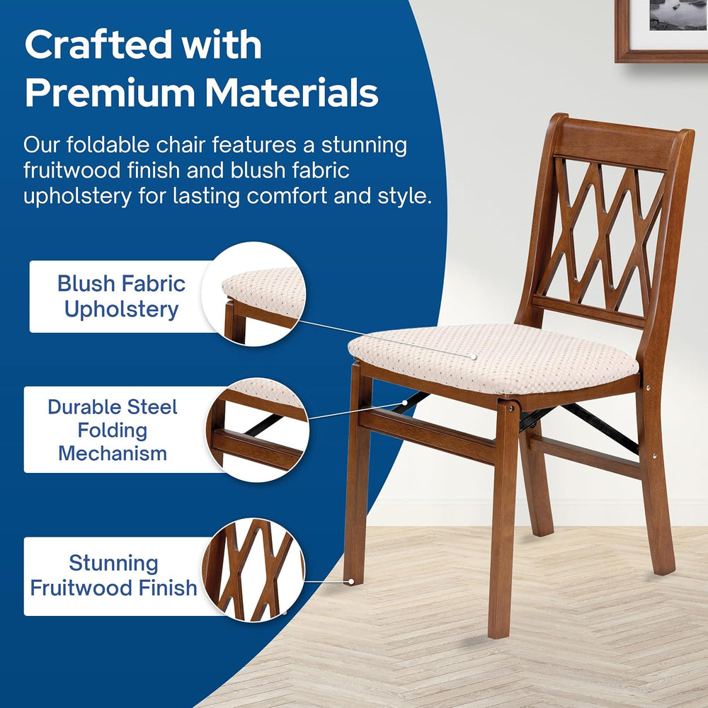 Stakmore Lattice Back Wooden Folding Chairs with Padded Seats, Set of 2 - No ...