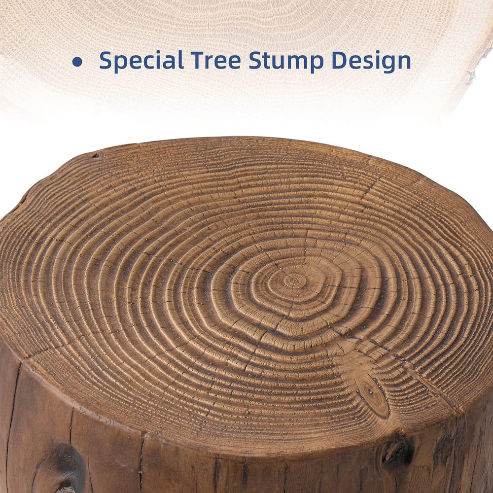 HOMPUS Concrete Outdoor Side Table, Tree Stump Modern Round Accent Table