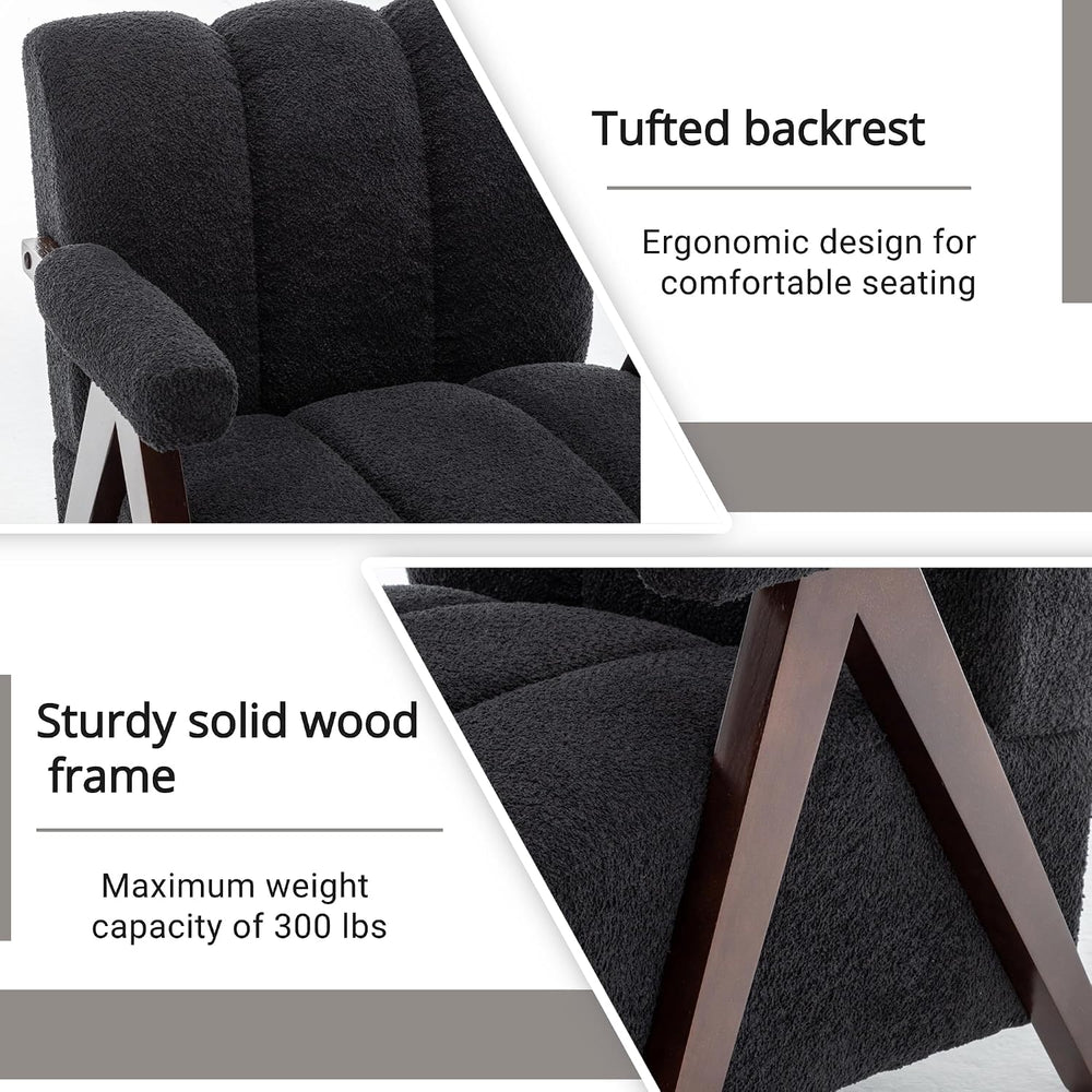 Mid Century Modern Accent Chair with Solid Wood Frame, Boucle Upholstered Liv...
