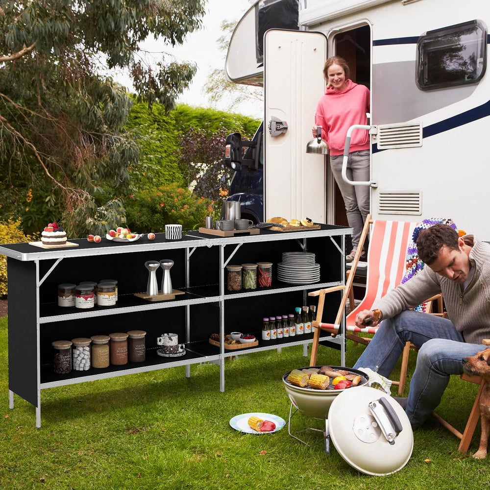 COSTWAY 81" Folding Picnic Table, Portable Bar Table with Carry Bag