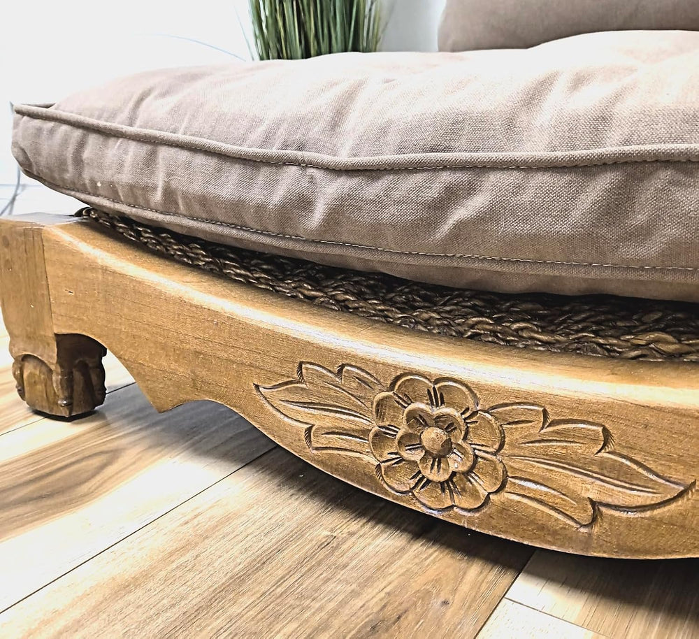 Handcrafted Wooden Meditation Chair with Woven Seagrass Seat, 30 x 28 x 18 in...