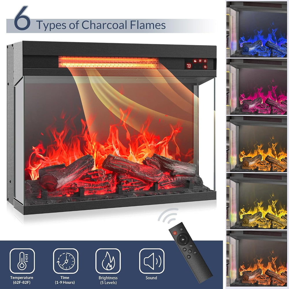 BELLEZE 23" Electric Fireplace with Realistic Crackling Sound, 3-Side Gl...