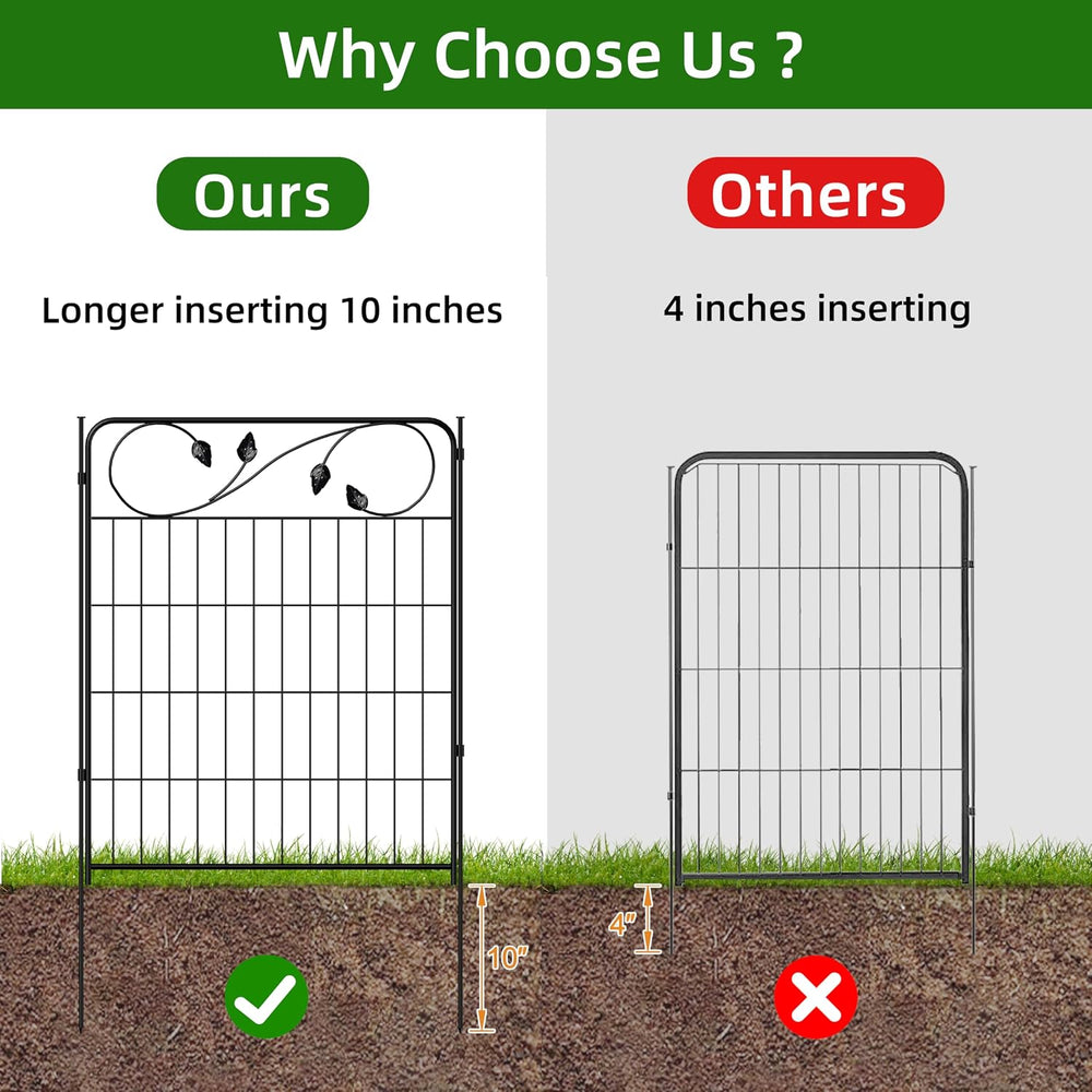 Black Metal Garden Fence 30in(H)X12ft(L) 6 Panels Decorative Garden Fencing