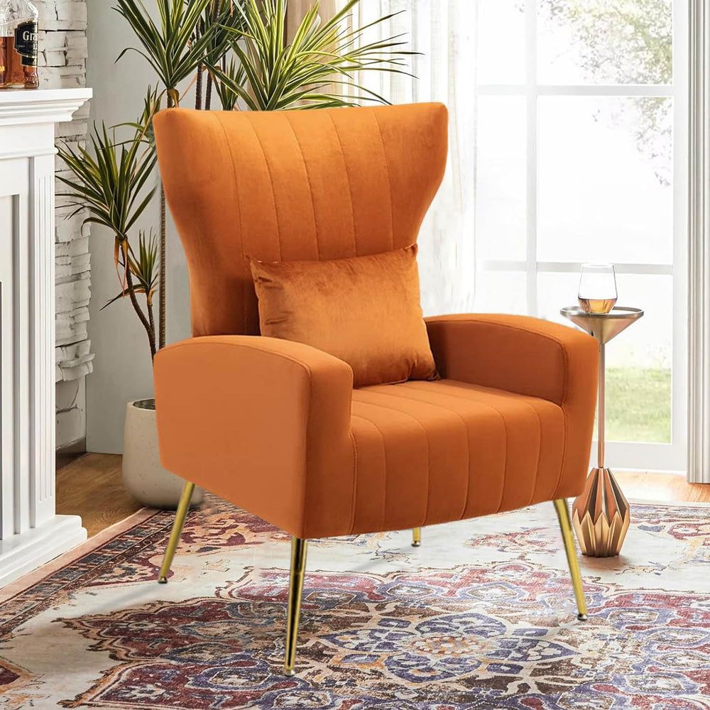 Modern Accent Chairs Set of 2, Wingback Chair with Arm & Gold Legs, Livin...