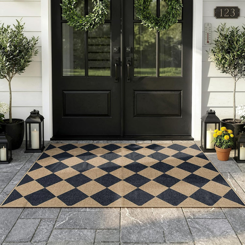 Lahome Checkered Easy Jute 3x5 Entryway Front Porch Rug, Black Diamond Indoor...