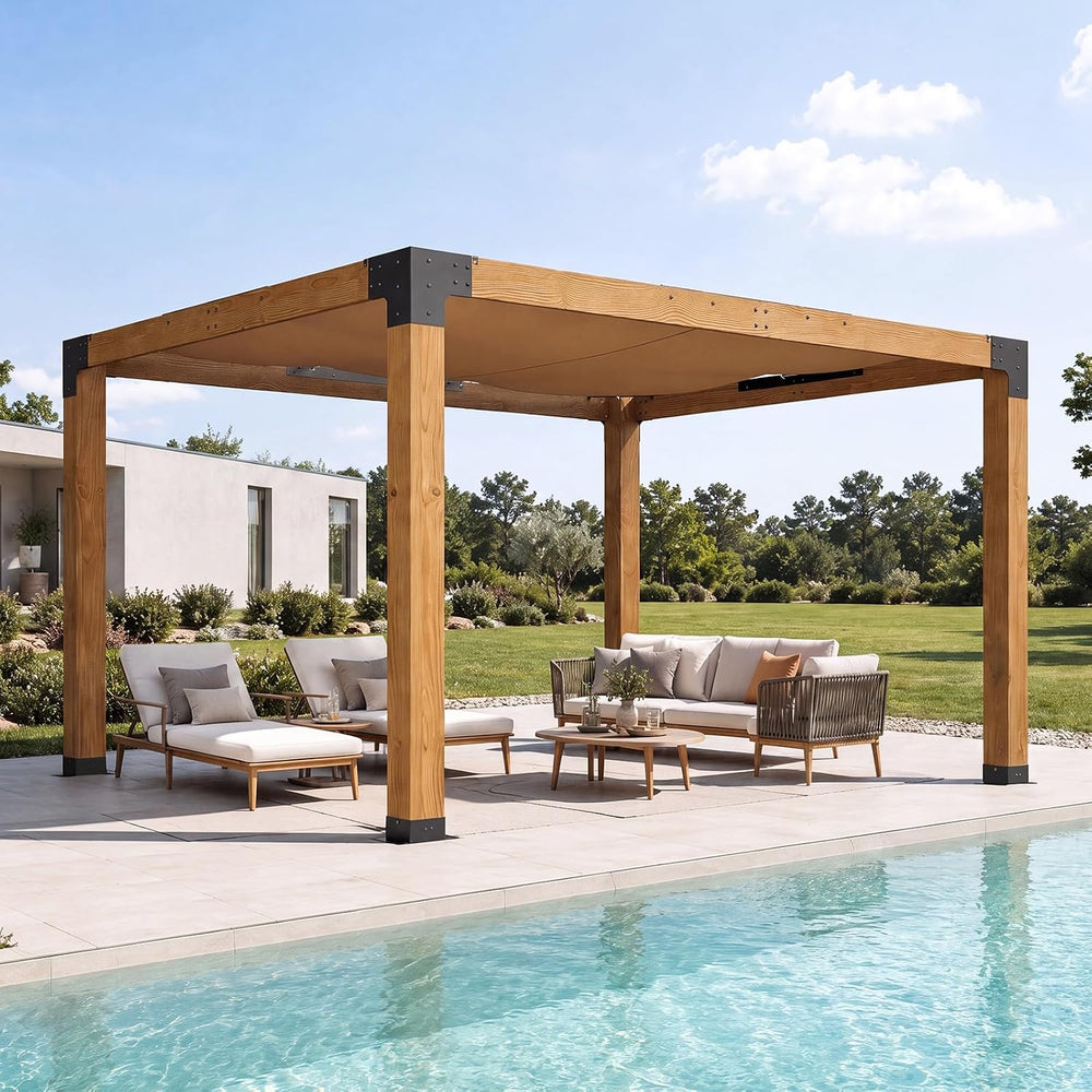 Aoxun 10x12 Cedar Wood Pergola, Outdoor Solid Wooden Pergola Kit