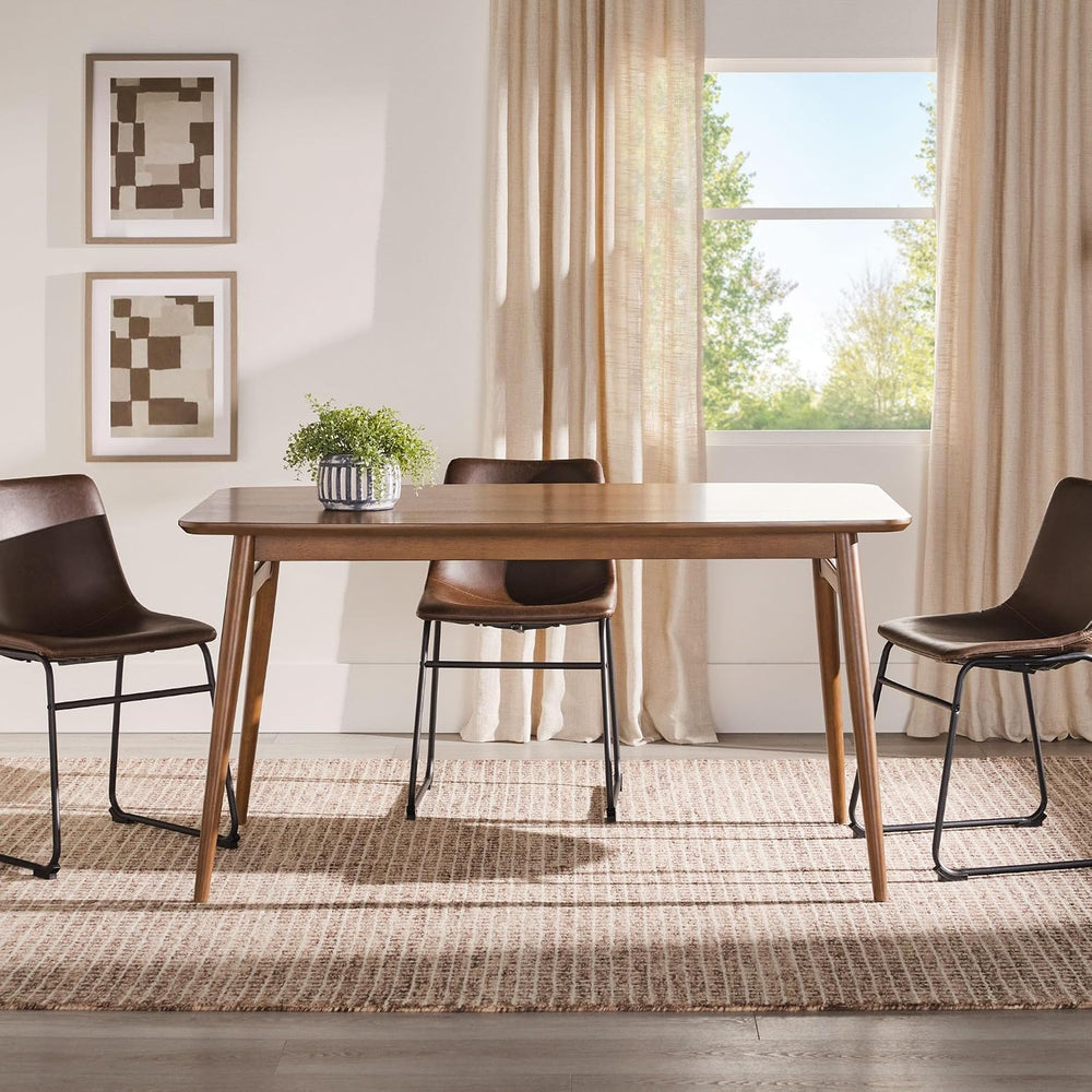 Walker Edison Mid-Century Modern Solid Wood Tapered-Leg Dining Table, 59 Inch...