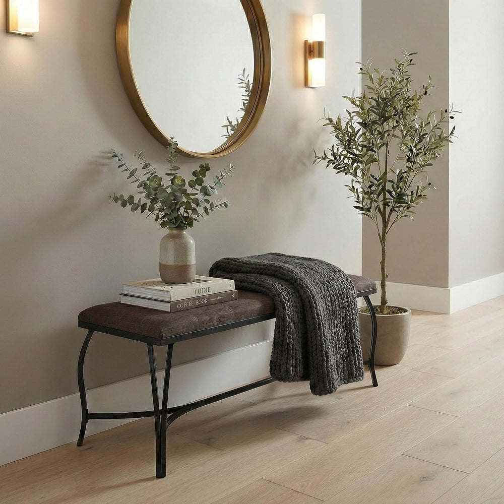 Mango Steam Vienna Mocha Brown - Entryway Bench - Powder Coated, Upholstered,...