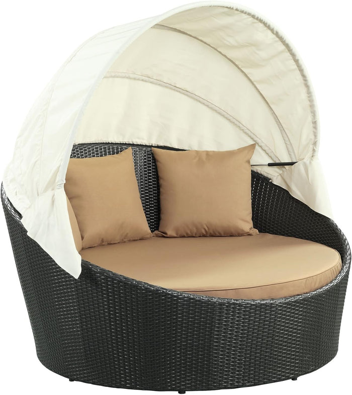 Modway Siesta Wicker Rattan Outdoor Patio Canopy Daybed in Espresso Mocha