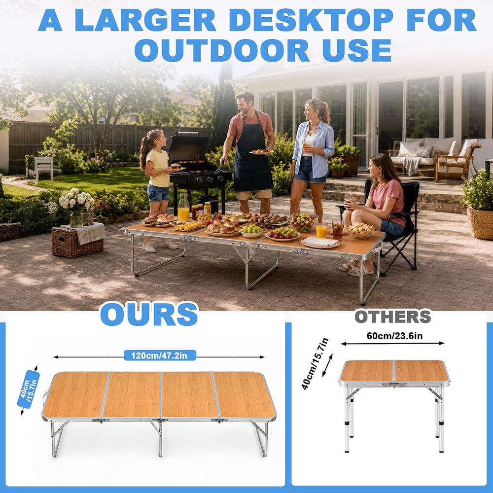 Moosinily Small Camping Table 4FT Folding Picnic Table Foldable Low Camp Tabl...