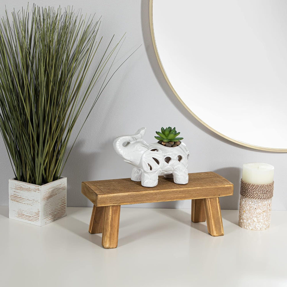 Rustix Mini Wooden Stool - Rustic Decorative Rectangular Mini Pedestal - Idea...