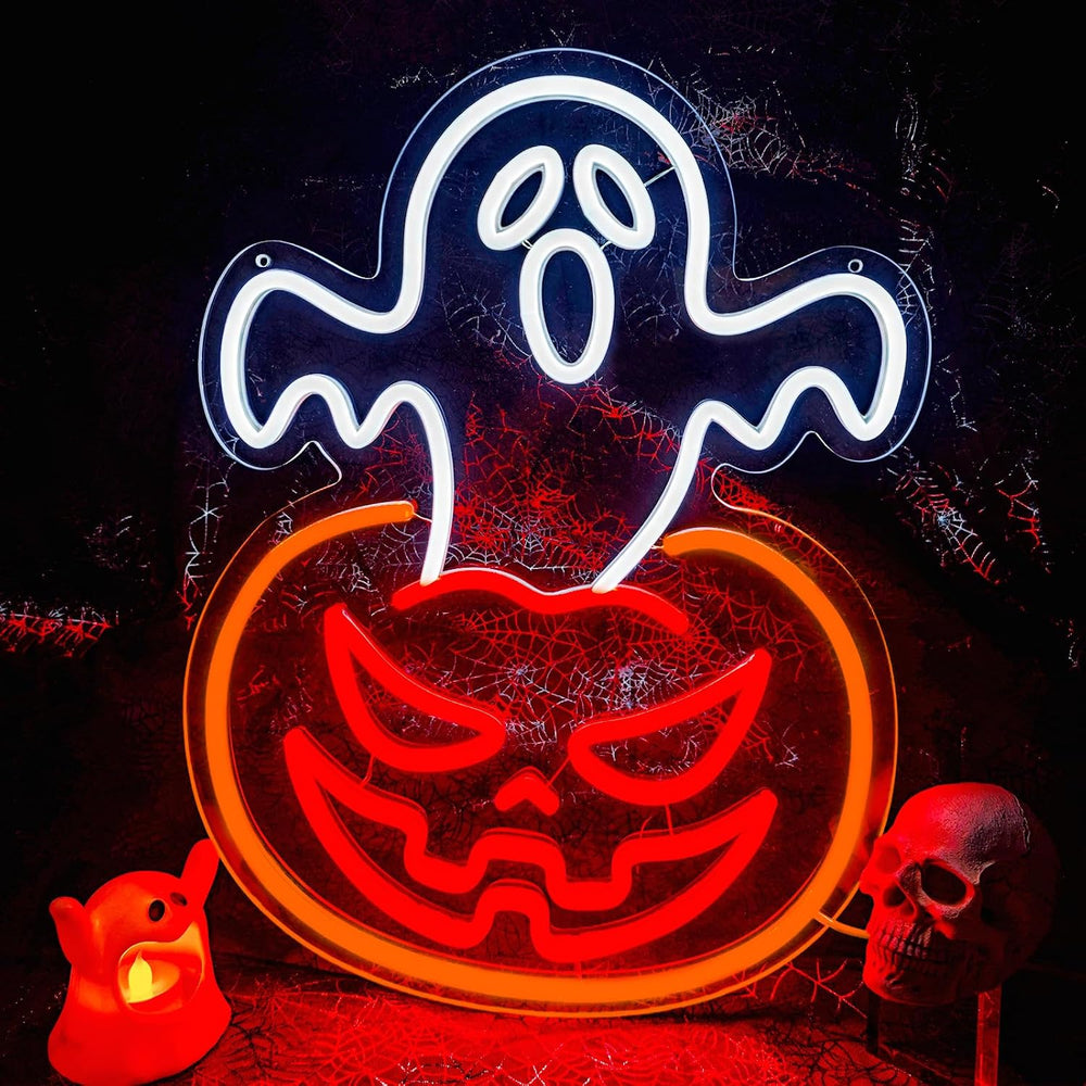 Ghost Pumpkin Halloween Window Lights Neon Signs for Indoor Wall Decor, Hallo...
