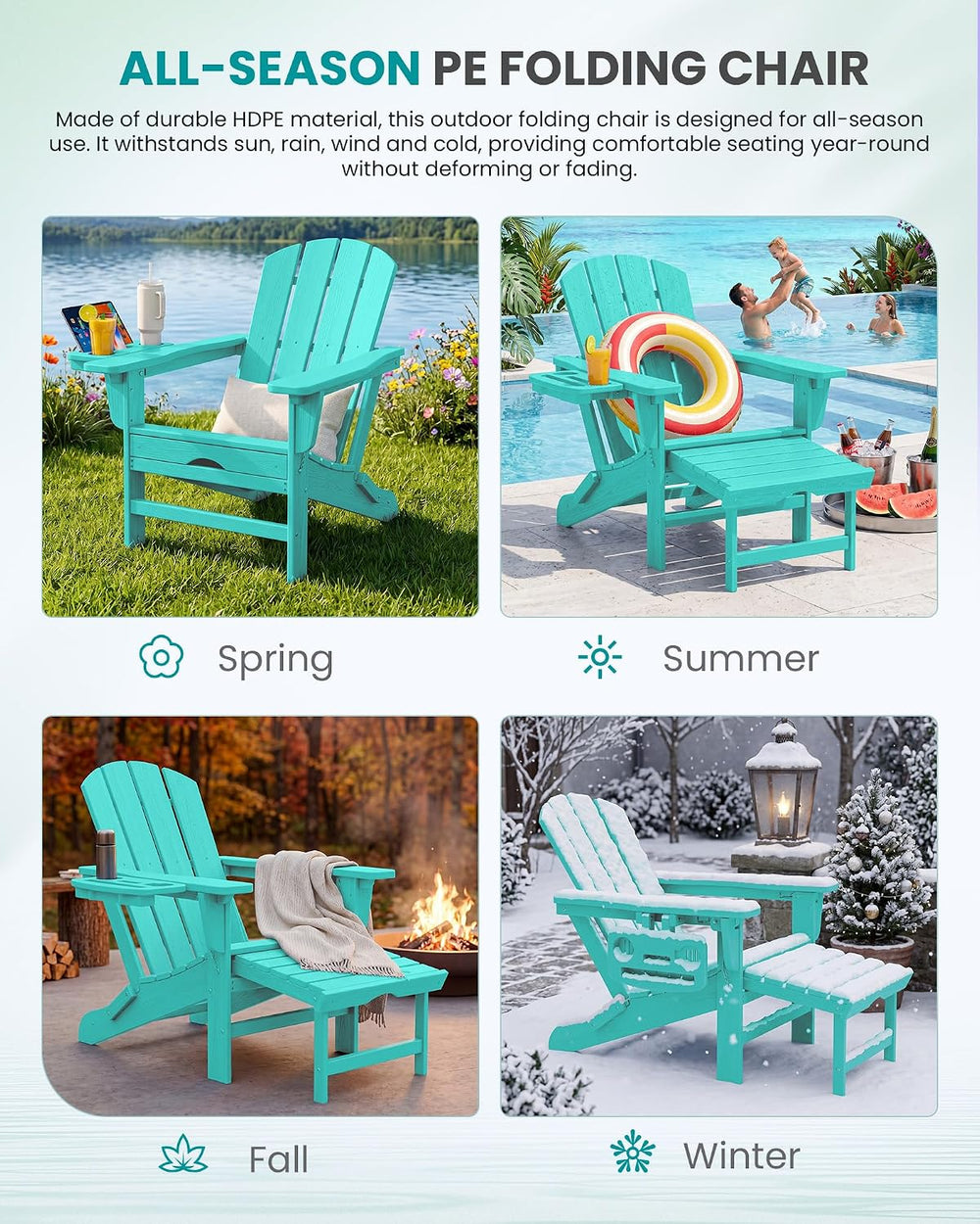 SERWALL Folding Adjustable Adirondack Chair with Footrest, HDPE Outdoor Chair...