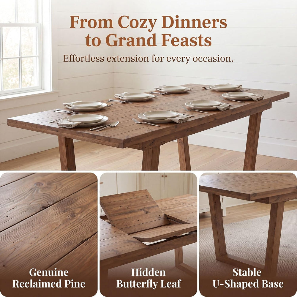 55-70.5" Extendable Dining Table Pine Expandable Dining Room Table for 4...